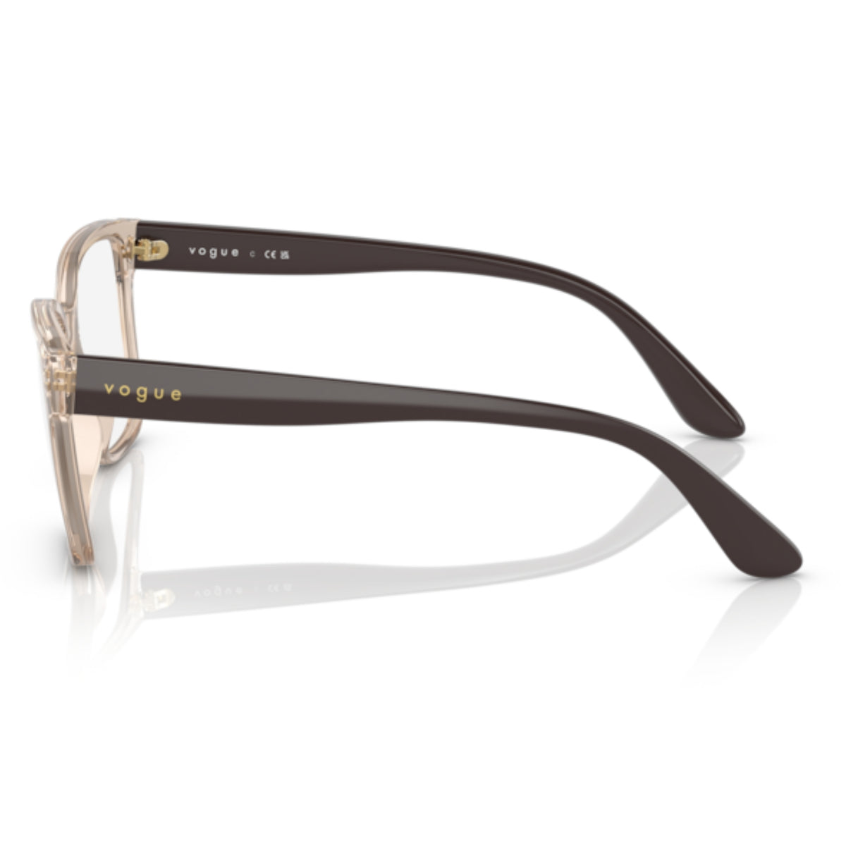 Vogue VO5452 transparent light brown square eyeglasses, side view of the brown coffee temple