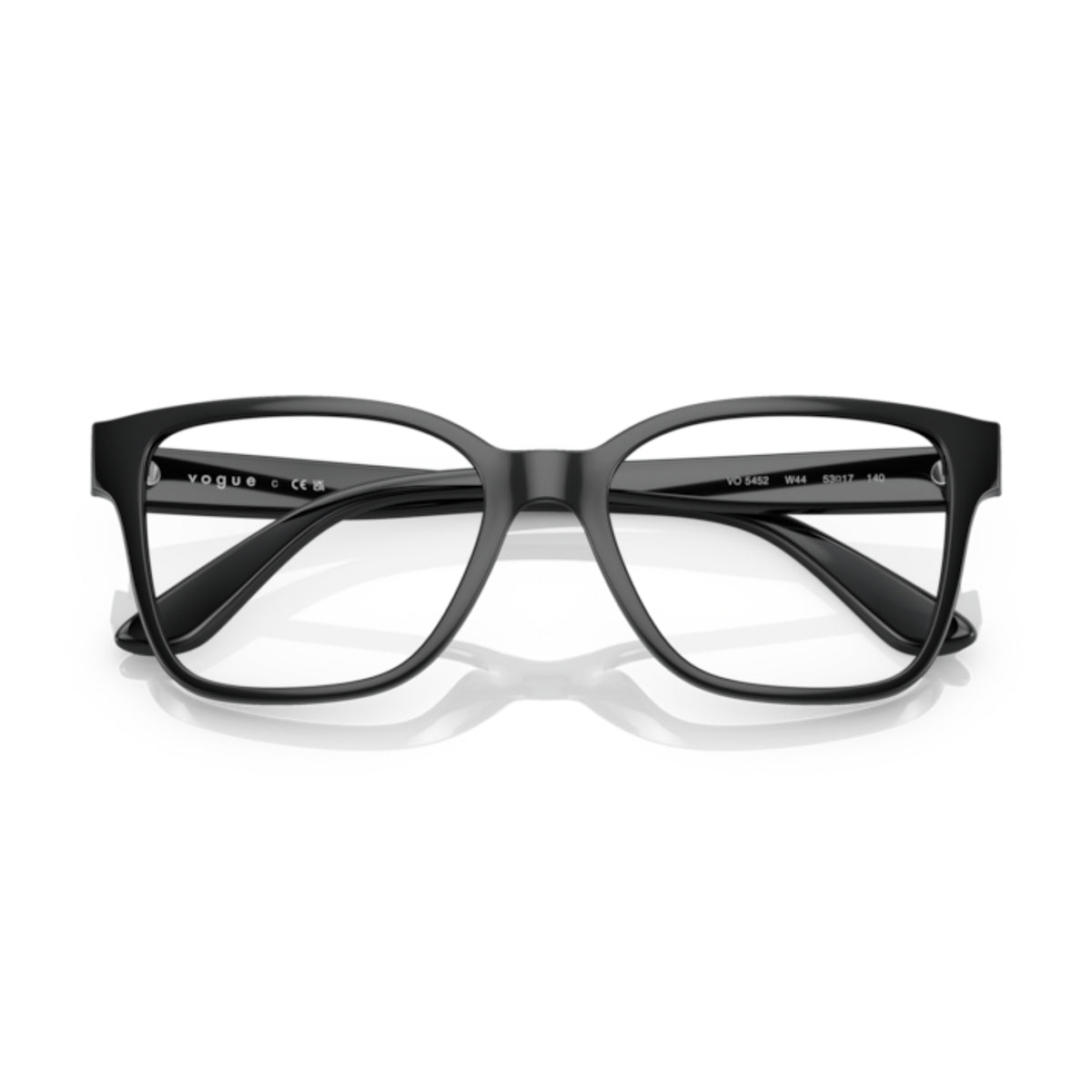 Vogue VO5452 black square eyeglasses, front view with the temples folded