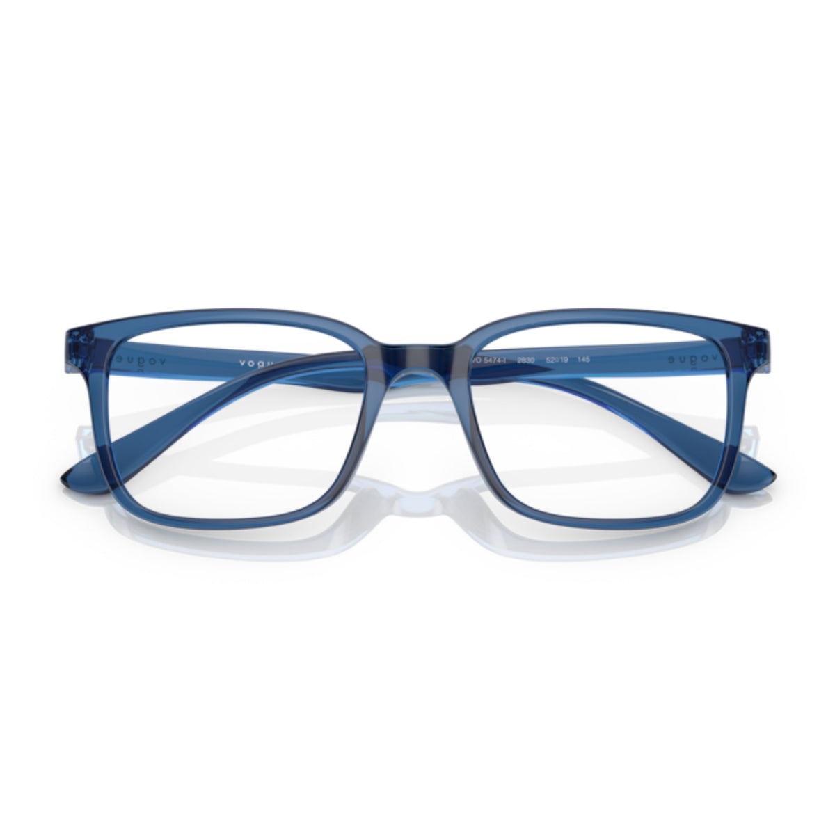Vogue VO5474I transparent blue rectangle eyeglasses, front view with the temples folded