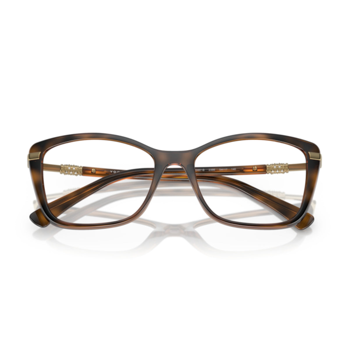Vogue VO5487B top havana/light brown cat-eye eyeglasses, front view with the temples folded