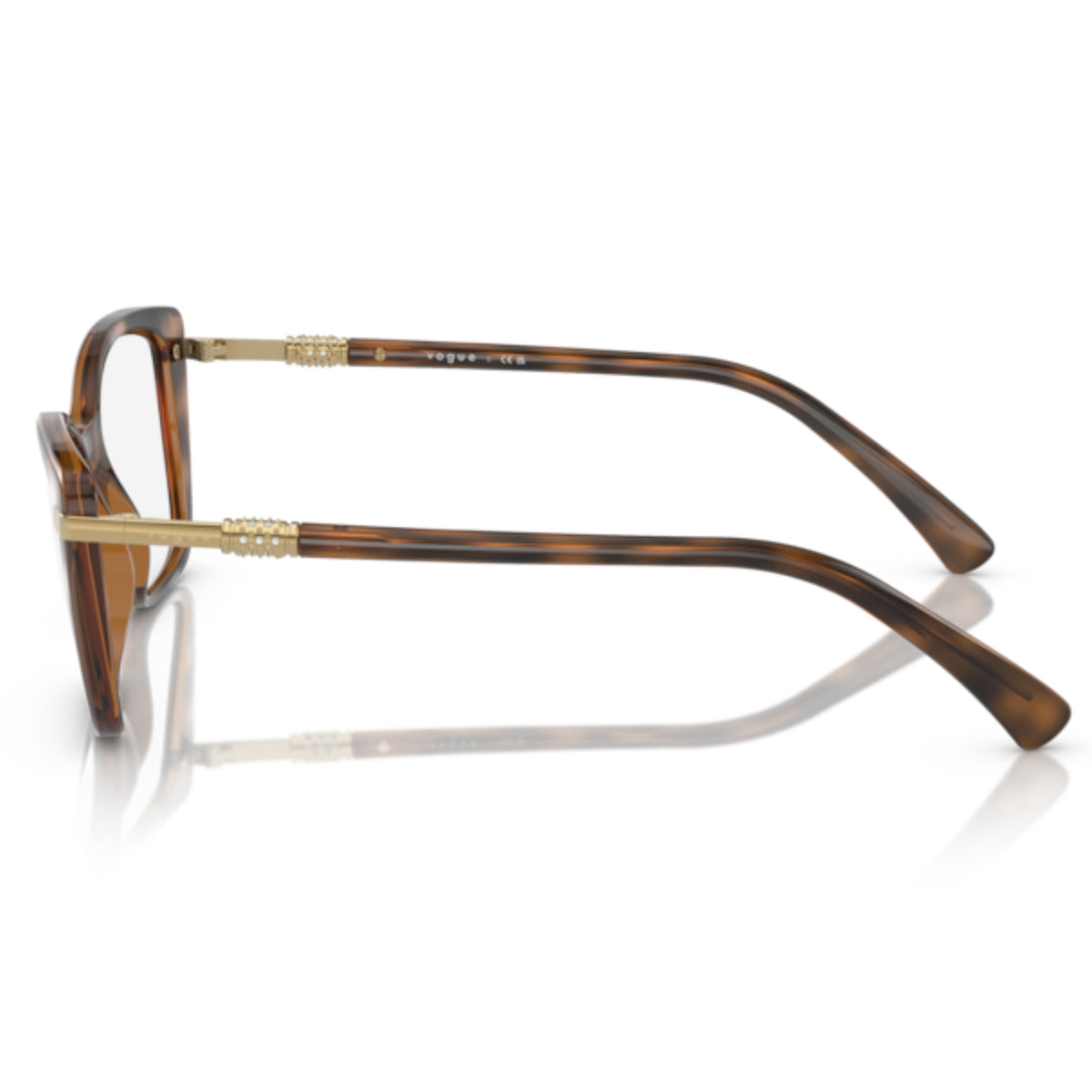 Vogue VO5487B top havana/light brown cat-eye eyeglasses, side view of the dark havana temple