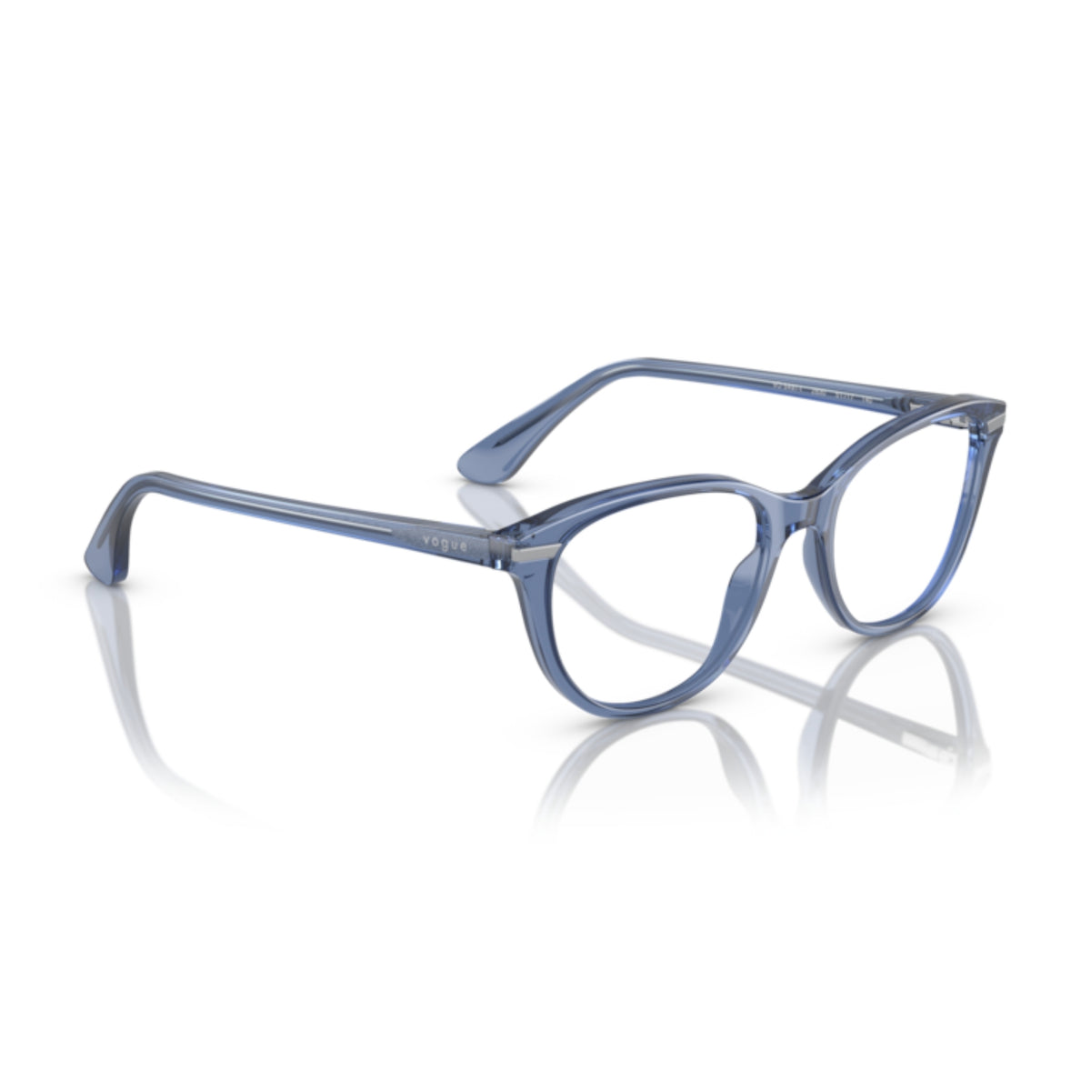 Vogue VO5497I transparent blue oval eyeglasses, angled view