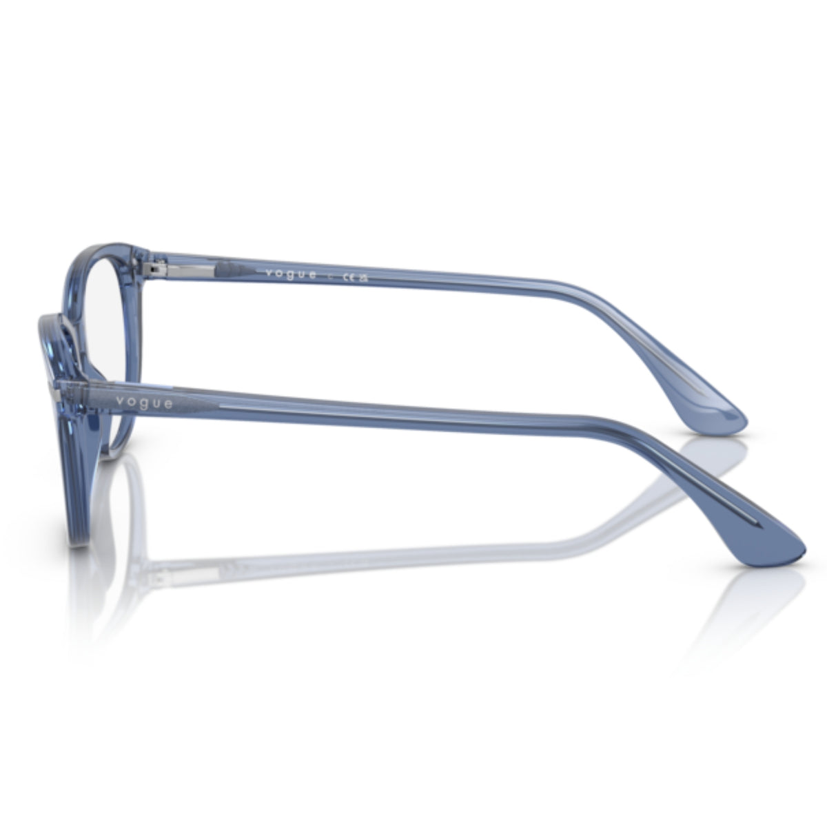 Vogue VO5497I transparent blue oval eyeglasses, side view of the transparent blue temple