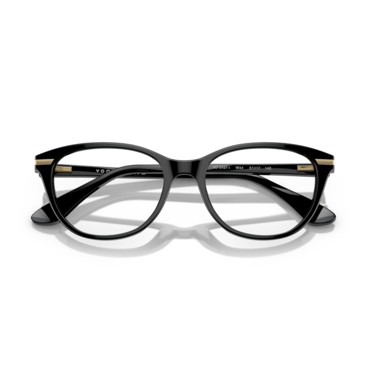 Vogue VO5497I black oval eyeglasses, front view with the temples folded