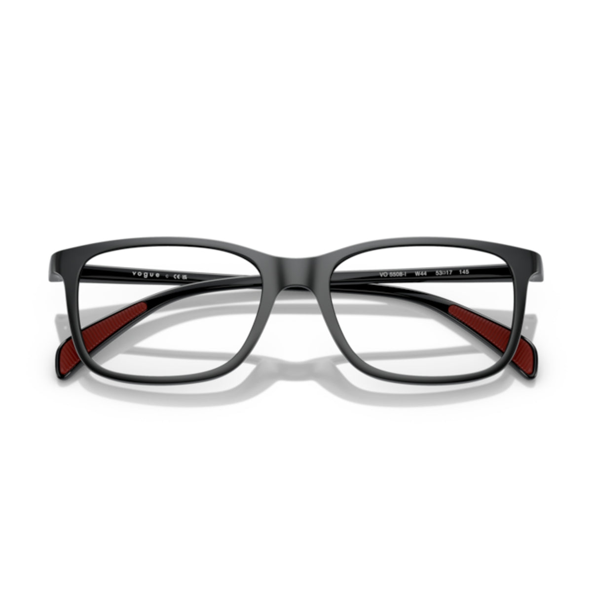 Vogue VO5508I matte/shiny black square eyeglasses, front view with the temples folded