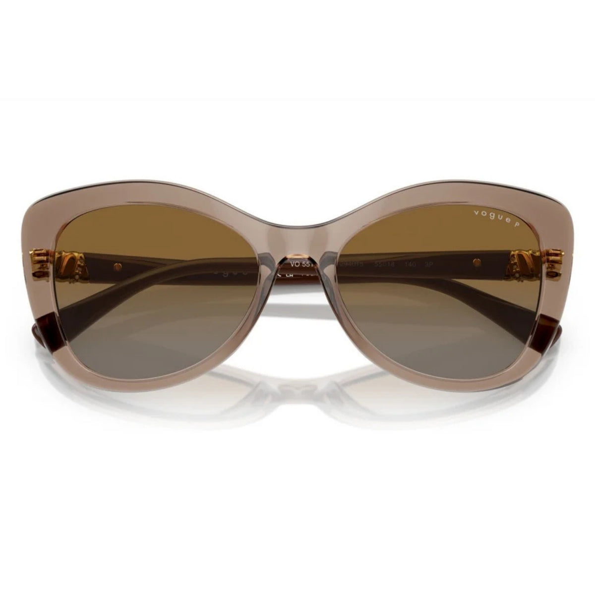 Vogue VO5515SB transparent brown cat-eye sunglasses, front view with the temples folded