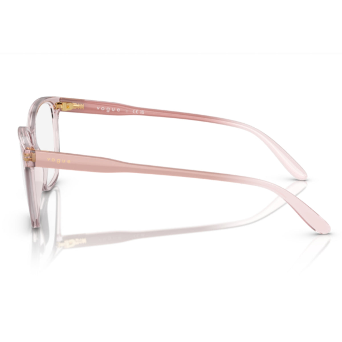 Vogue VO5518 transparent pink square eyeglasses, side view of the pink gradient transparent pink temple