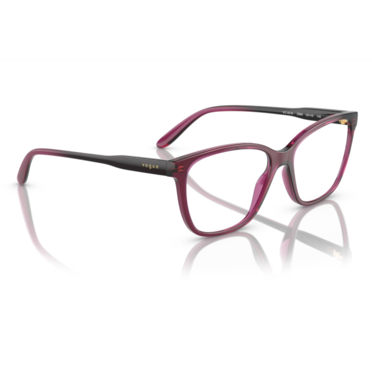 Vogue VO5518 transparent dark cherry square eyeglasses, angled view