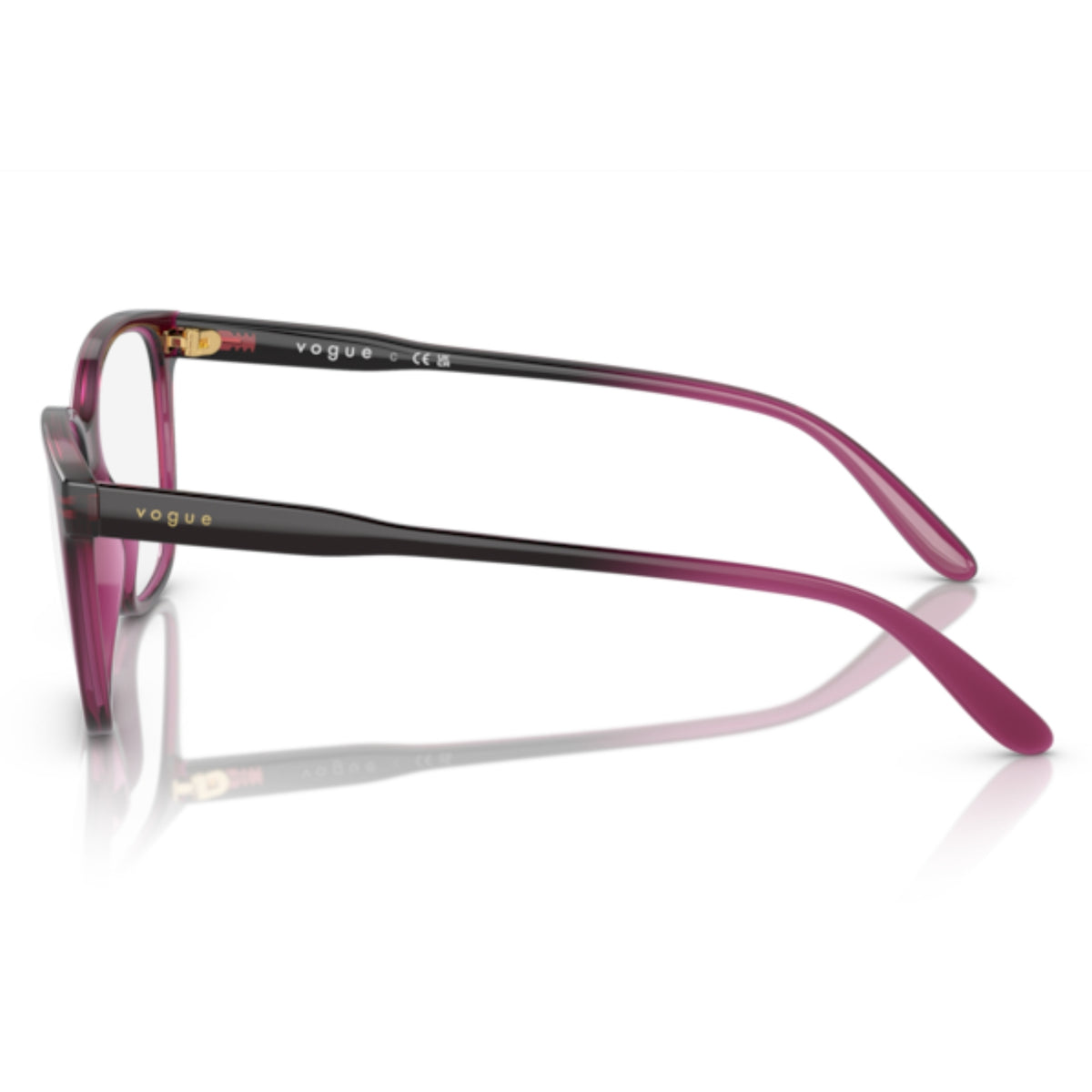Vogue VO5518 transparent dark cherry square eyeglasses, side view of the black gradient transparent cherry temple
