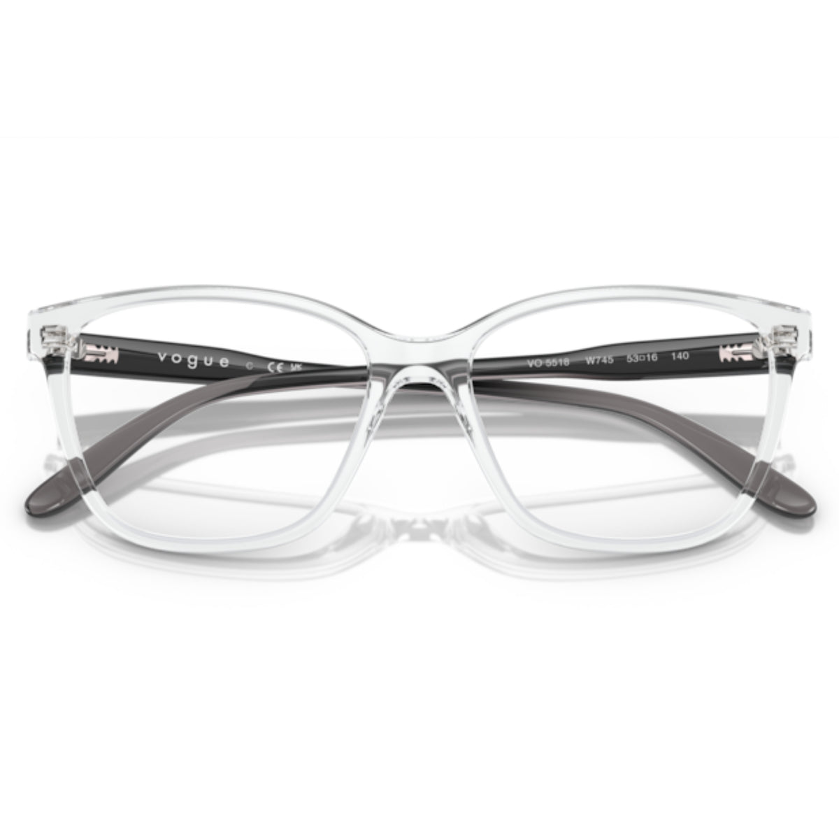 Vogue VO5518 transparent square eyeglasses, front view with the temples folded