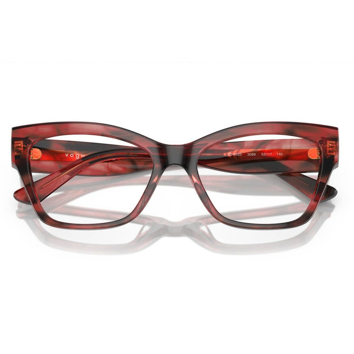Vogue VO5523 havana tortoise cat-eye eyeglasses, front view with the temples folded