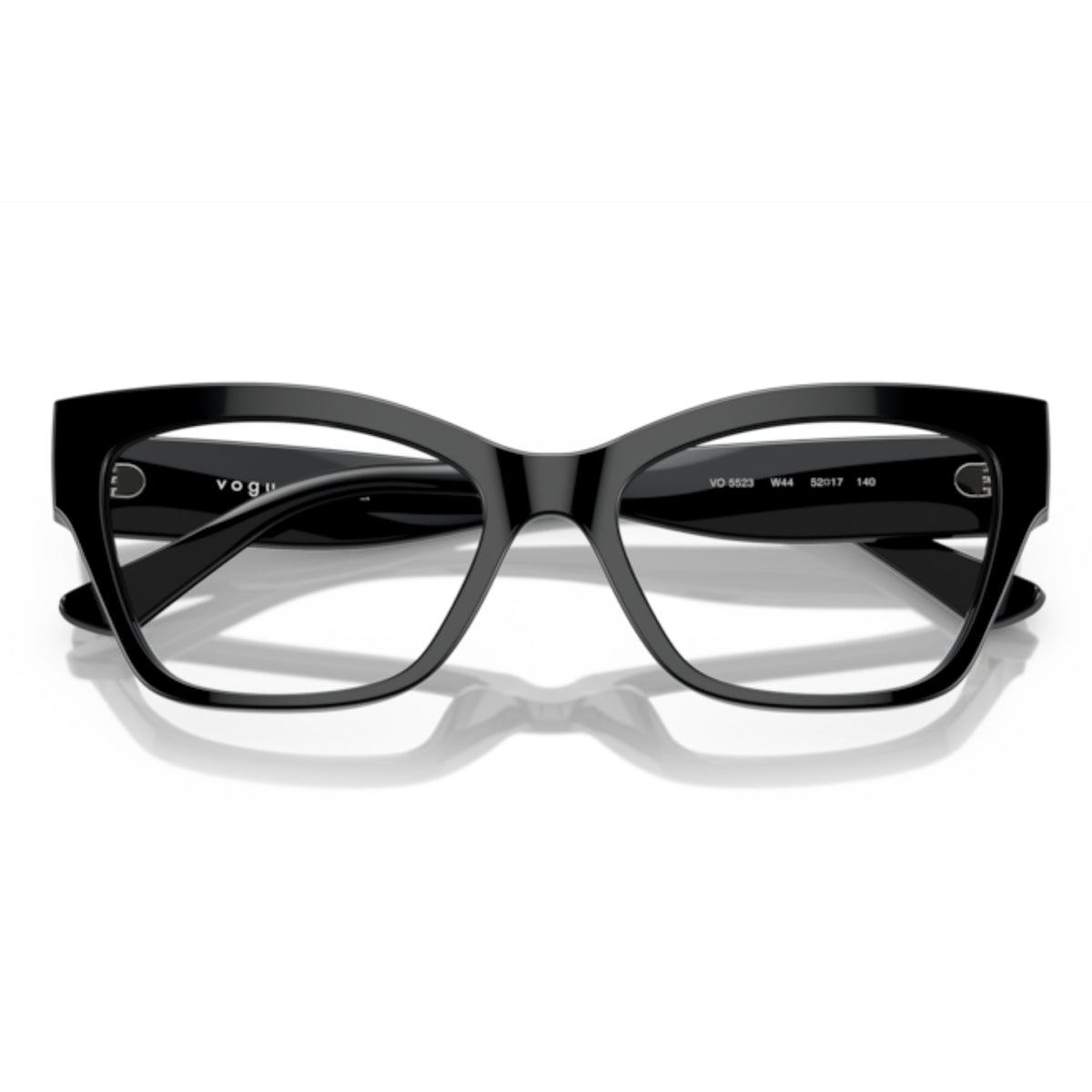 Vogue VO5523 black cat-eye eyeglasses, front view with the temples folded