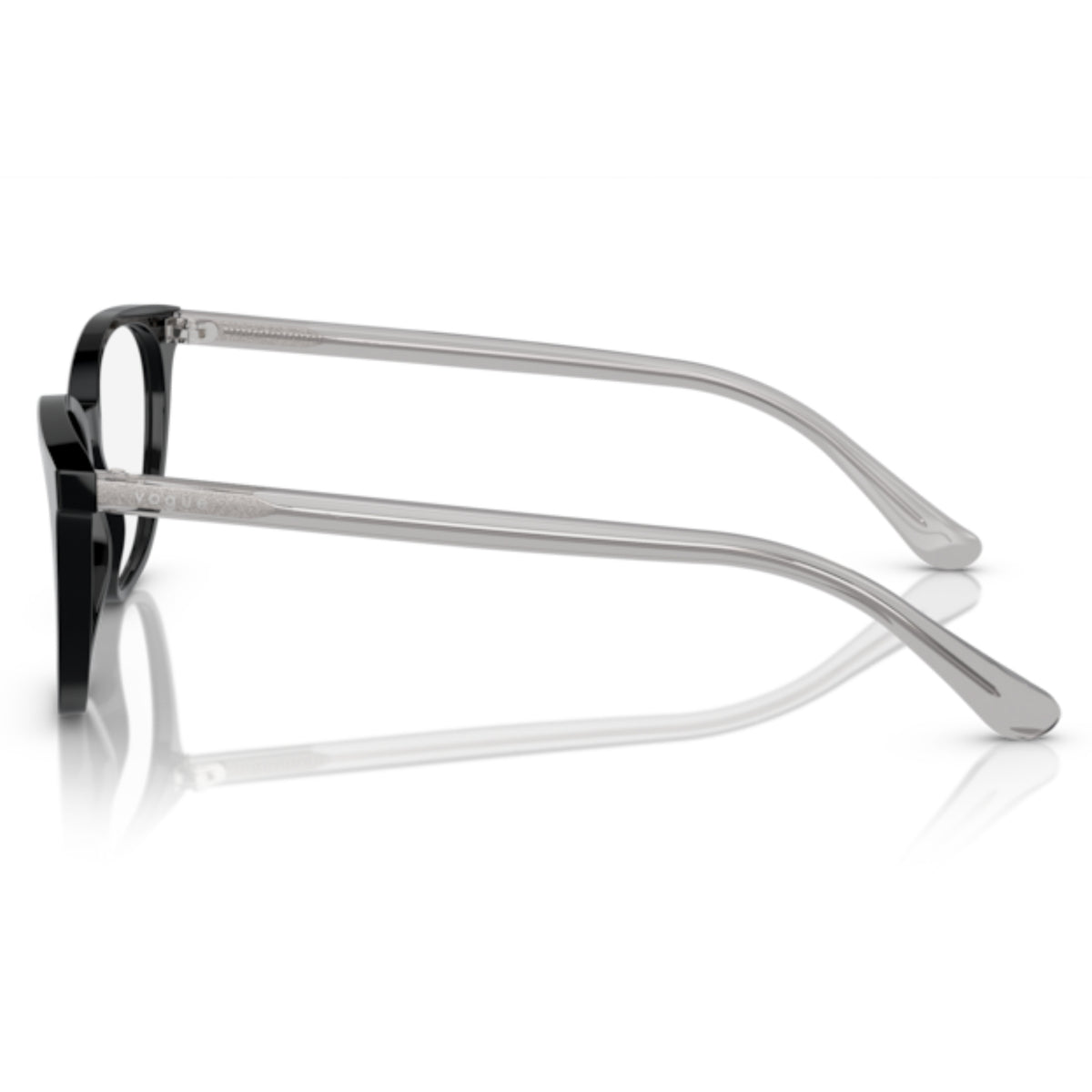 Vogue VO5533I black square eyeglasses, side view of the transparent grey temple