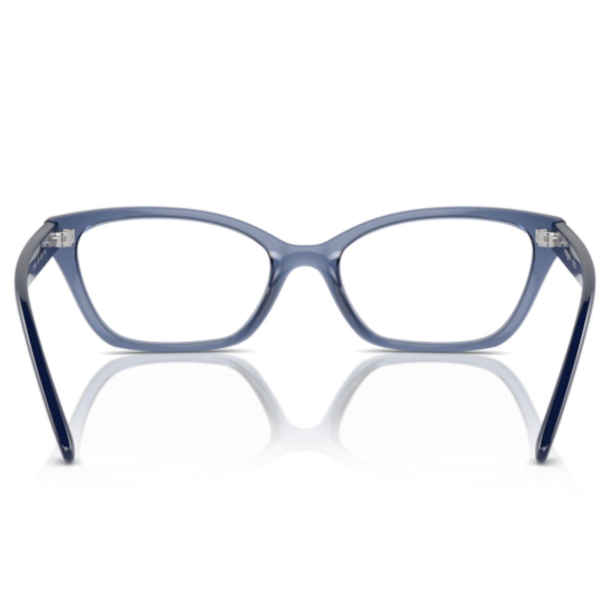 Vogue VO5545I transparent blue cat-eye eyeglasses, back view of the frame and temples