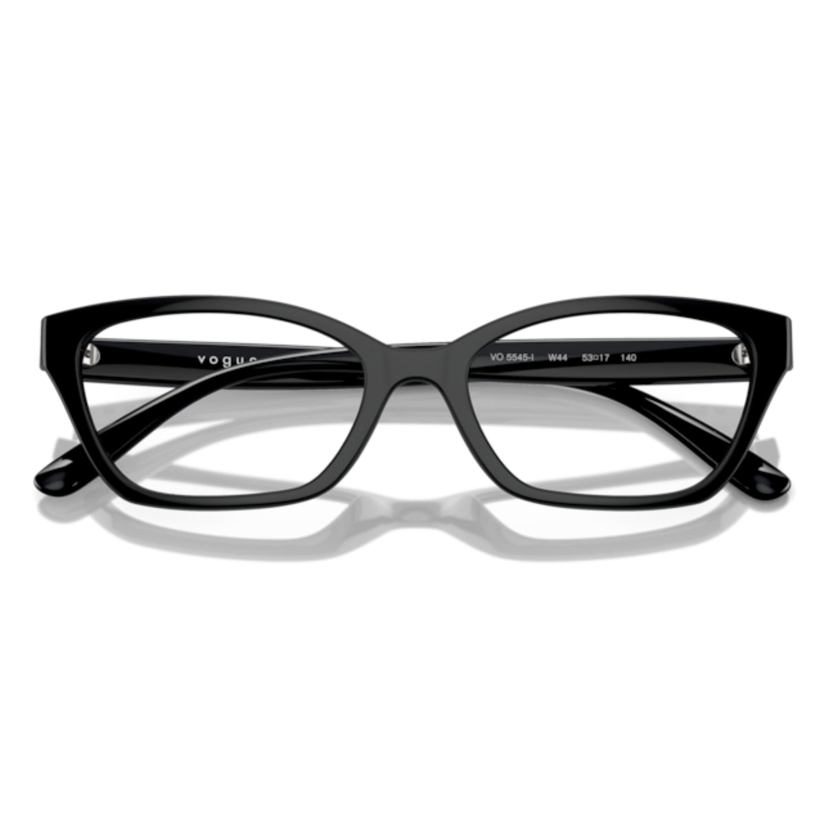 Vogue VO5545I black cat-eye eyeglasses, front view with the temples folded