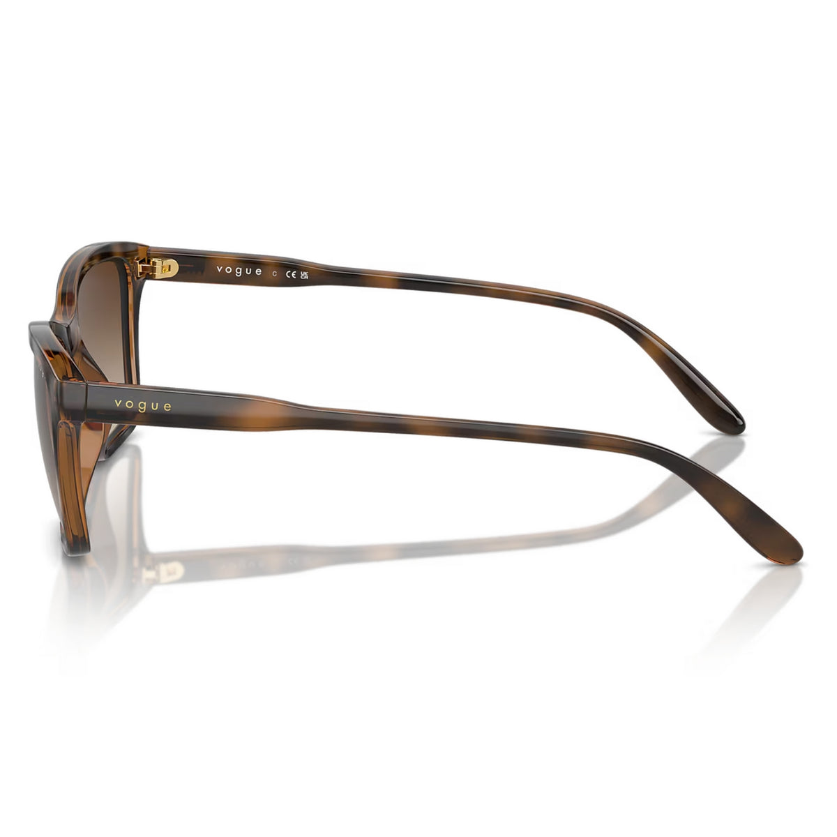 Vogue VO5551S top havana/light brown square sunglasses, side view of the light brown temple