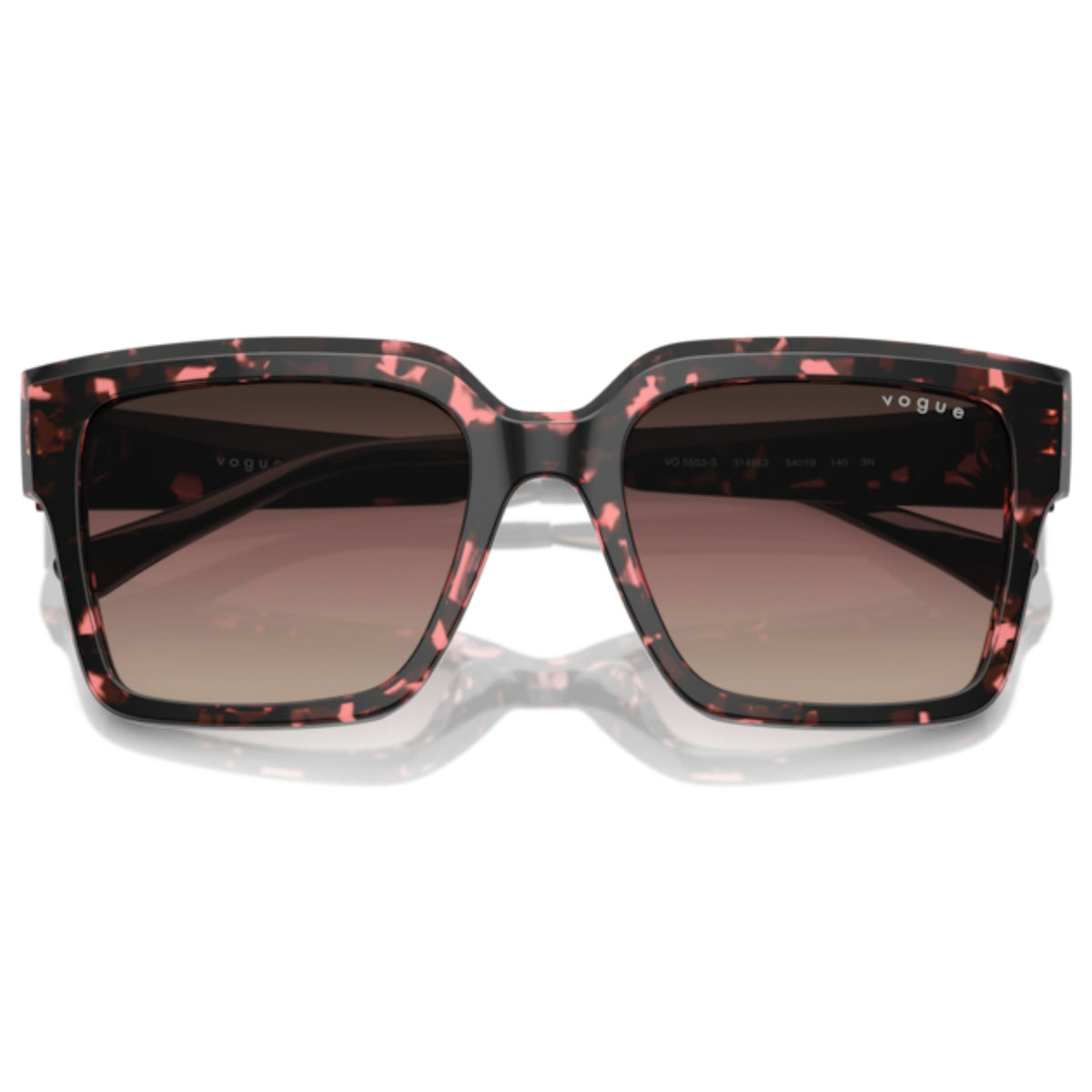 Vogue VO5553S red tortoise square sunglasses, front view with the temples folded