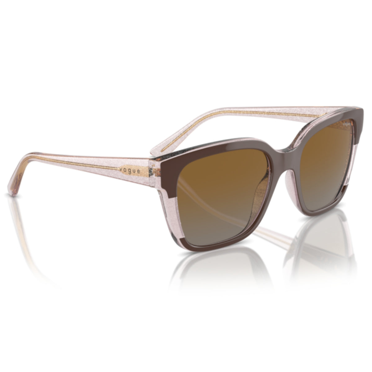 Vogue VO5558S brown/transparent rose glitter square sunglasses, angled view