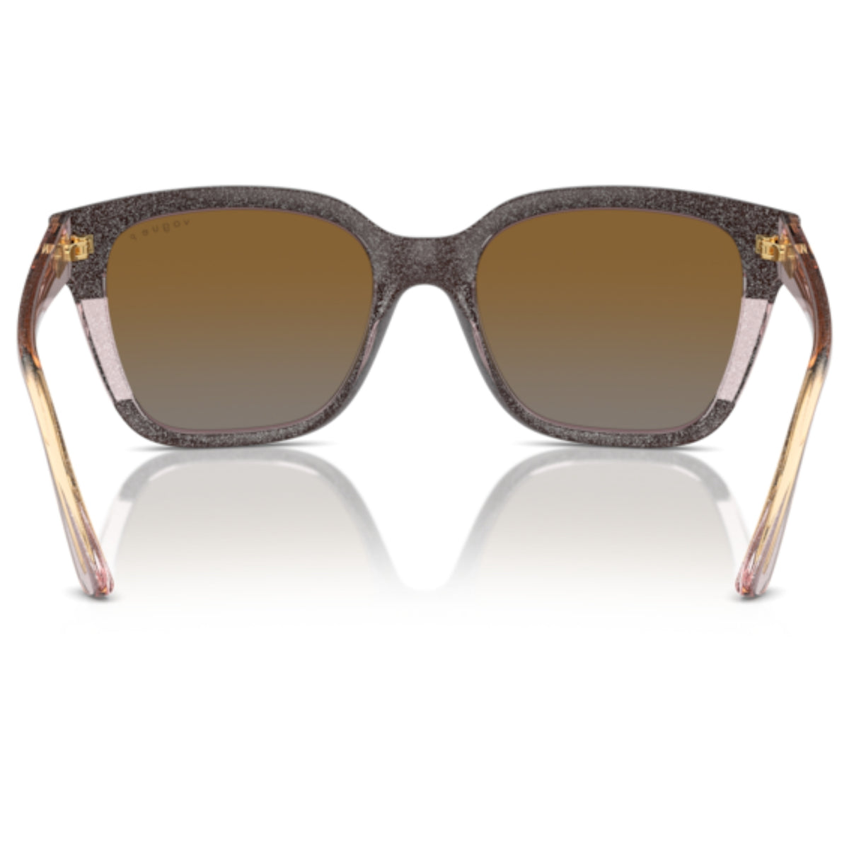 Vogue VO5558S brown/transparent rose glitter square sunglasses, back view of the frame and temples