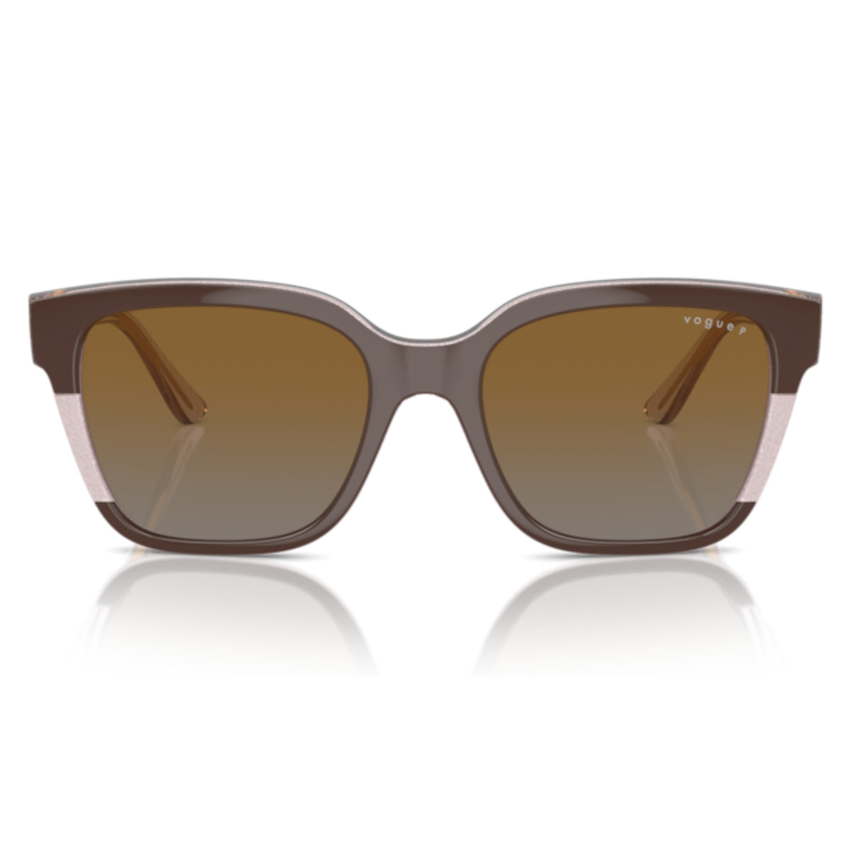 Vogue VO5558S brown/transparent rose glitter square sunglasses, full-rim lightweight and plastic frame