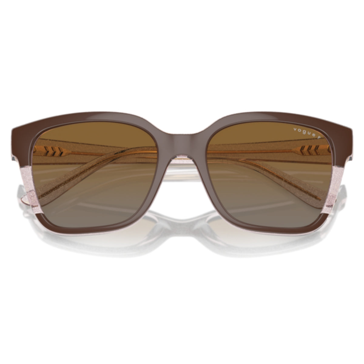 Vogue VO5558S brown/transparent rose glitter square sunglasses, front view with the temples folded