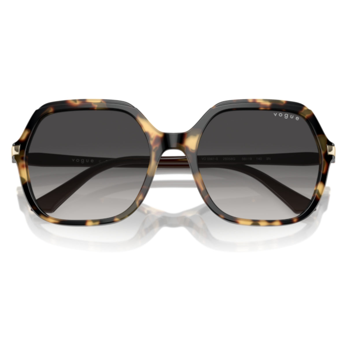 Vogue VO5561S yellow tortoise square sunglasses, front view with the temples folded