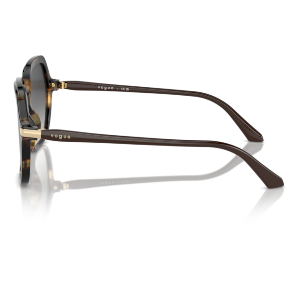 Vogue VO5561S yellow tortoise square sunglasses, side view of the brown temple