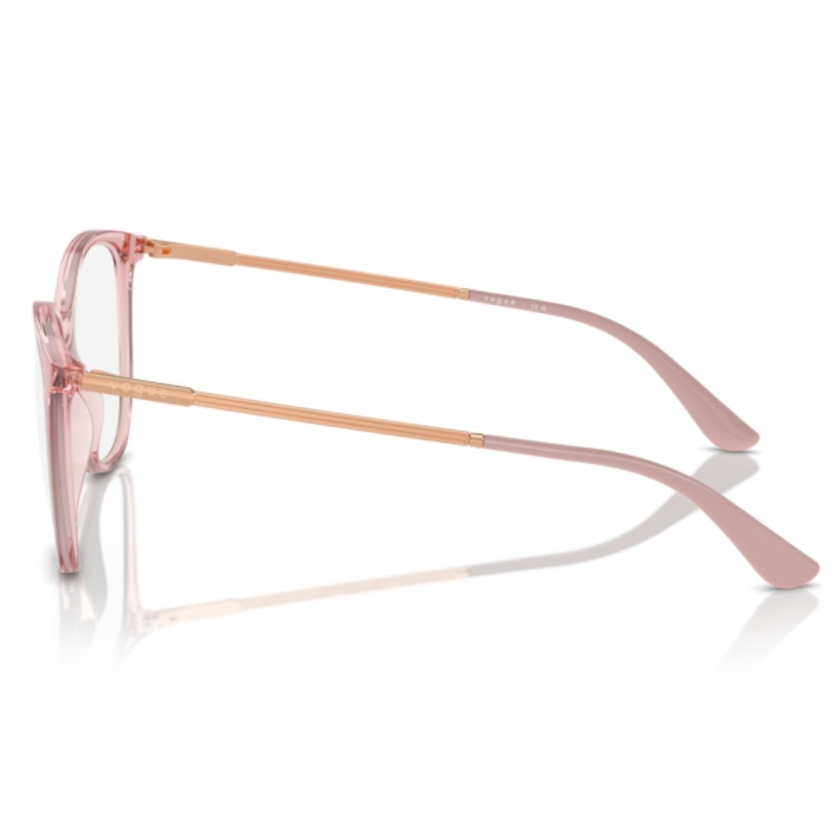Vogue VO5562 transparent pink round eyeglasses, side view of the rose gold temple