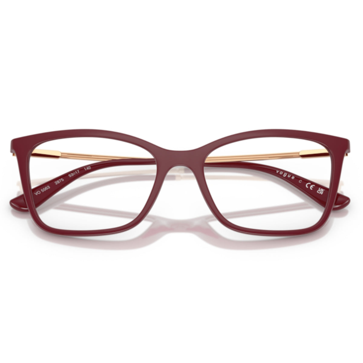 Vogue VO5563 full cherry cat-eye eyeglasses, front view with the temples folded