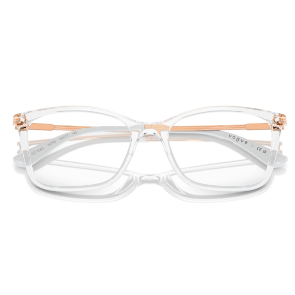 Vogue VO5563 transparent cat-eye eyeglasses, front view with the temples folded