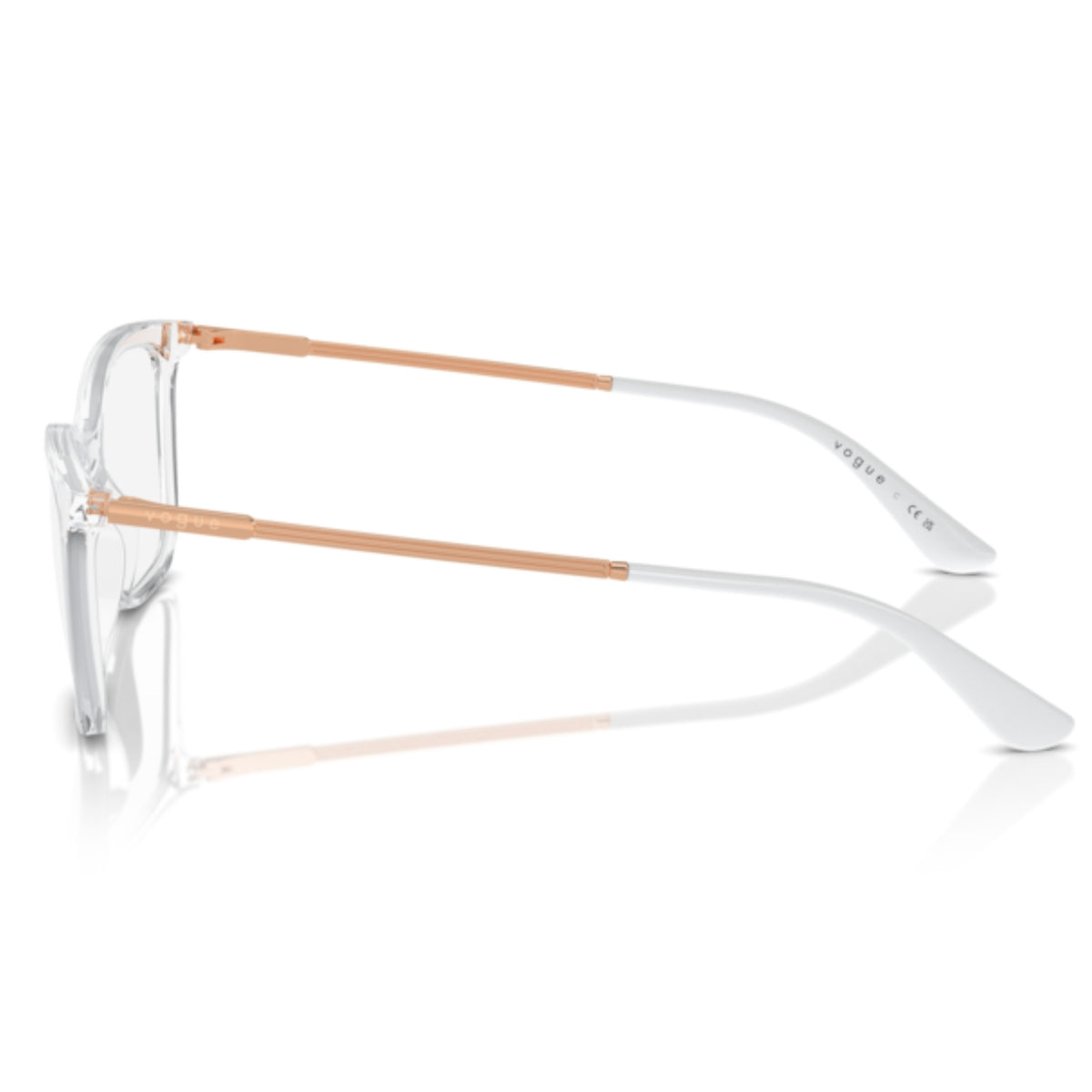 Vogue VO5563 transparent cat-eye eyeglasses, side view of the rose gold temple