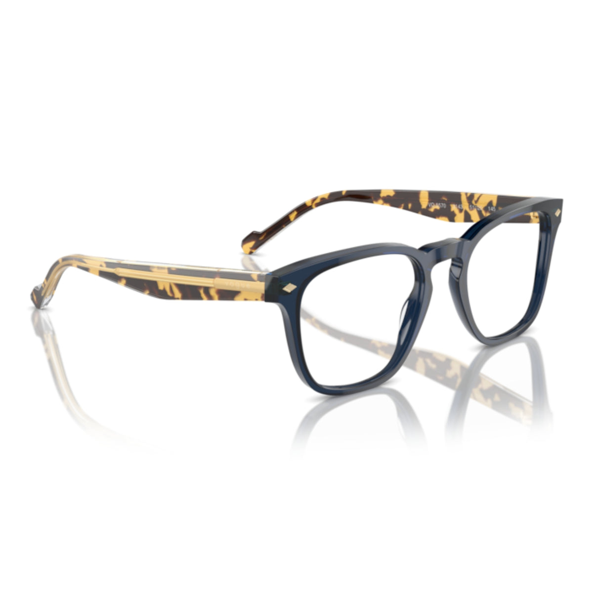 Vogue VO5570 transparent blue square eyeglasses, angled view