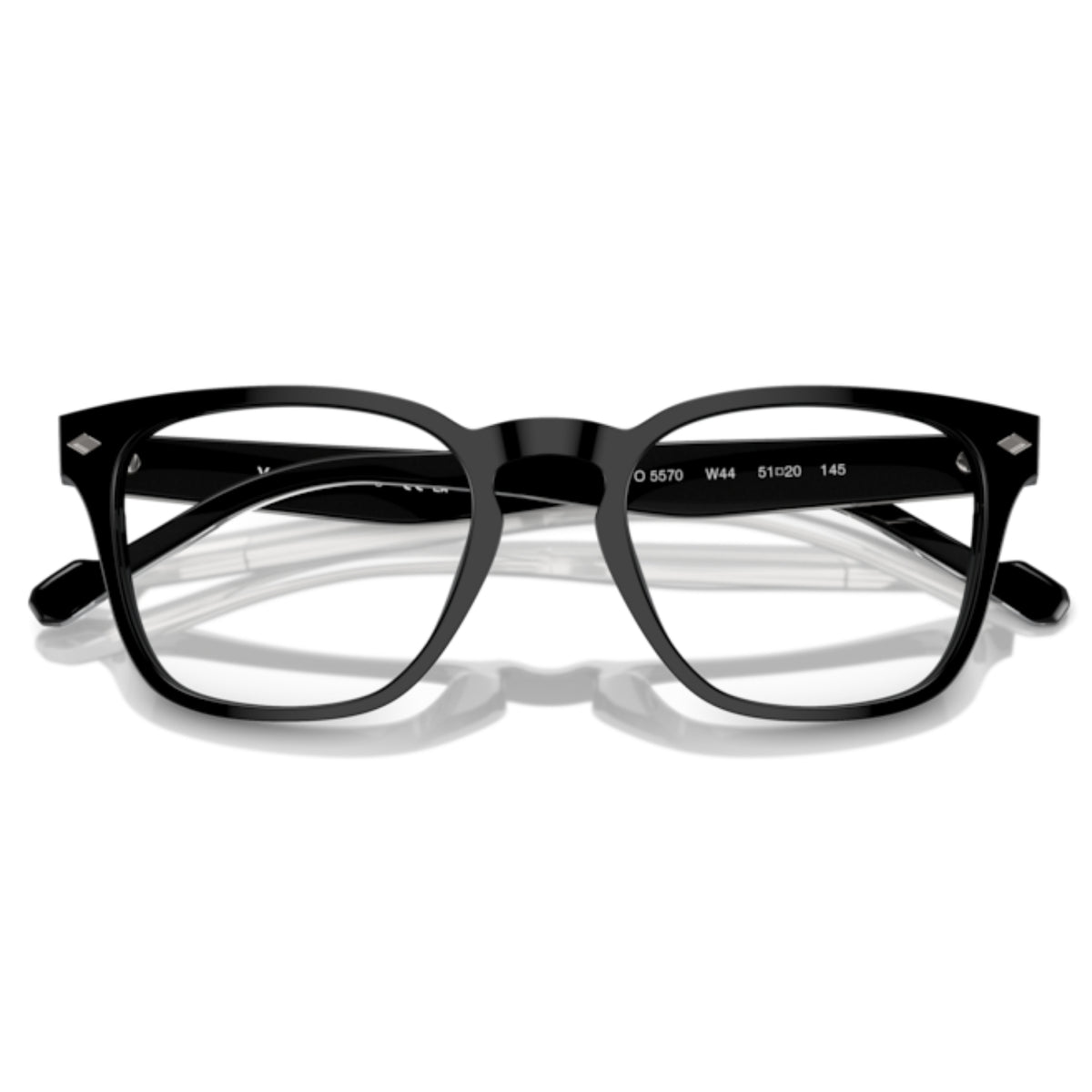 Vogue VO5570 black square eyeglasses, front view with the temples folded
