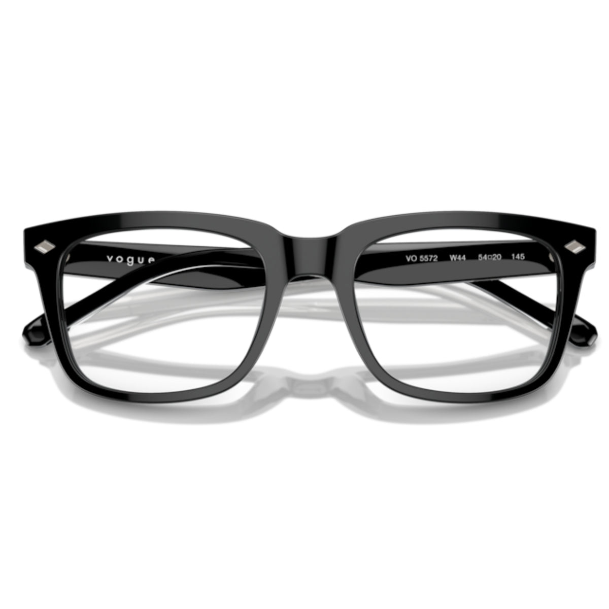 Vogue VO5572 black square eyeglasses, front view with the temples folded