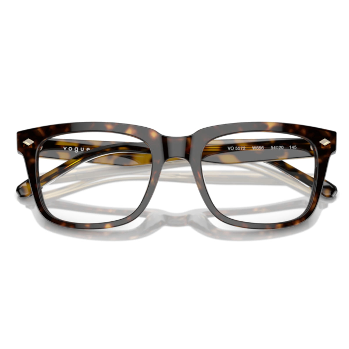Vogue VO5572 dark havana square eyeglasses, front view with the temples folded