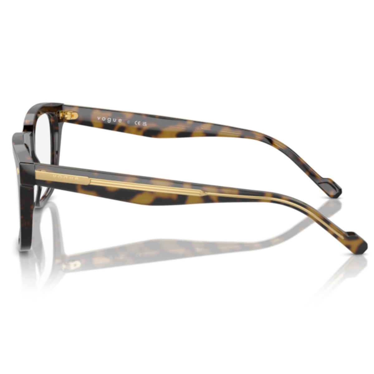 Vogue VO5572 dark havana square eyeglasses, side view of the top crystal/havana temple