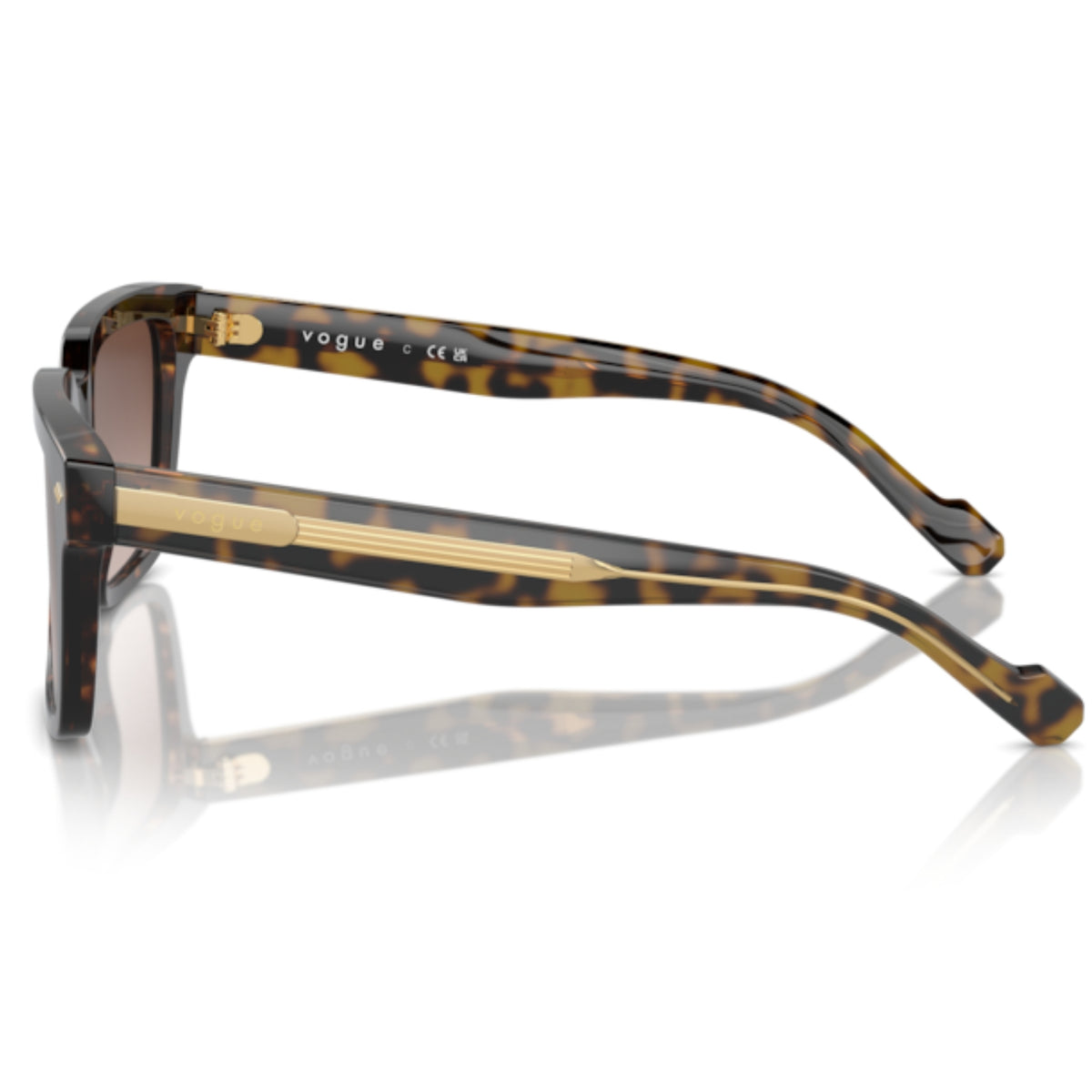 Vogue VO5573S dark havana square sunglasses, side view of the top crystal/havana temple
