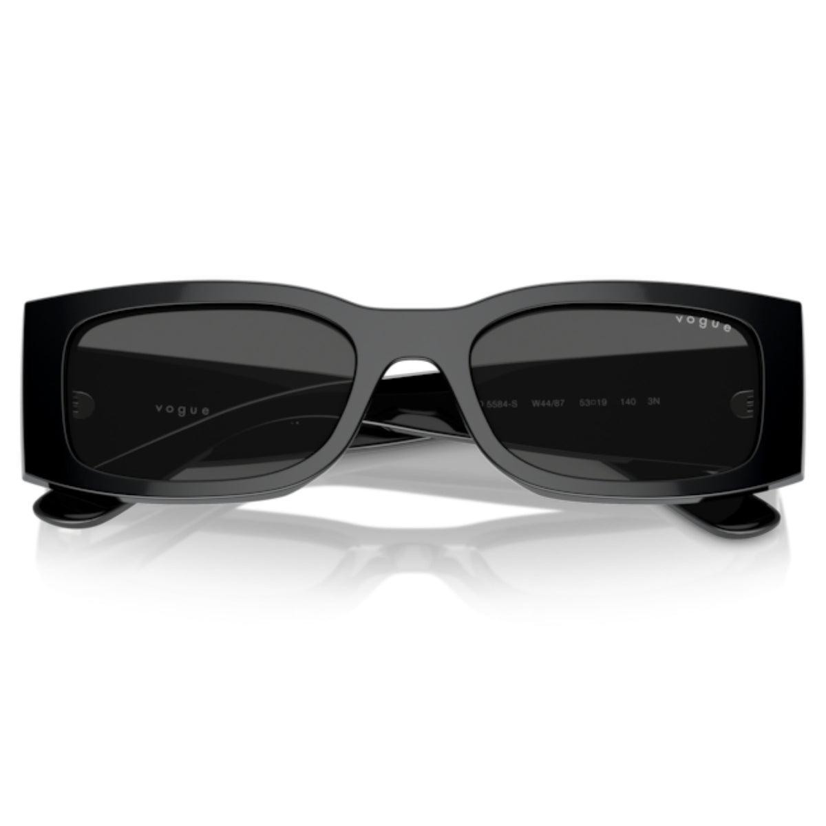 Vogue VO5584S black rectangle sunglasses, front view with the temples folded