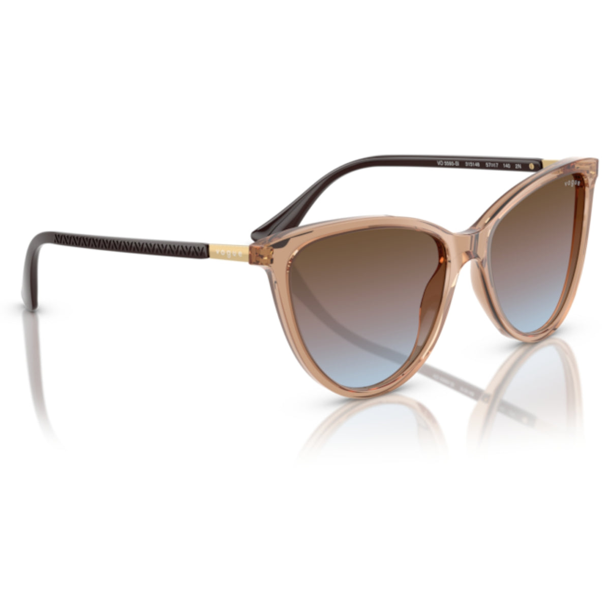 Vogue VO5593SI transparent brown cat-eye sunglasses, angled view