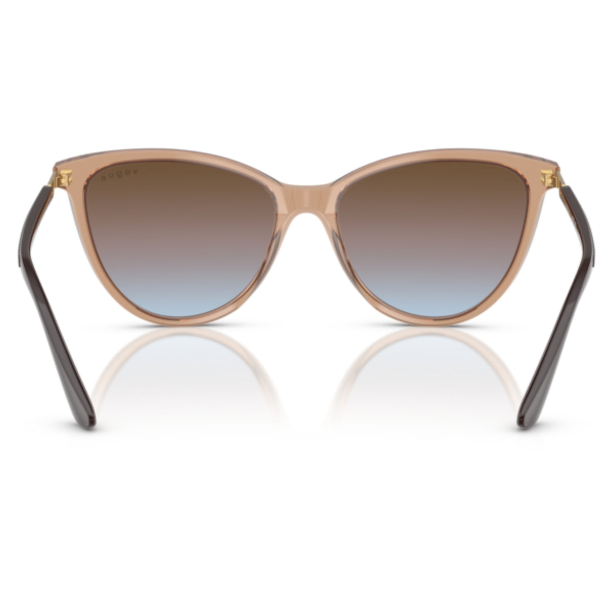Vogue VO5593SI transparent brown cat-eye sunglasses, back view of the frame and temples