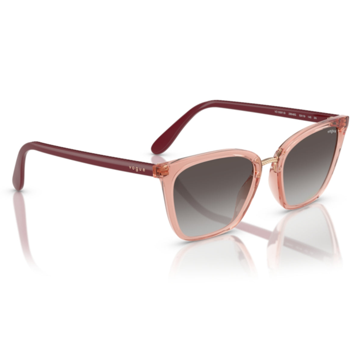 Vogue VO5597SI transparent pink rectangle sunglasses, angled view