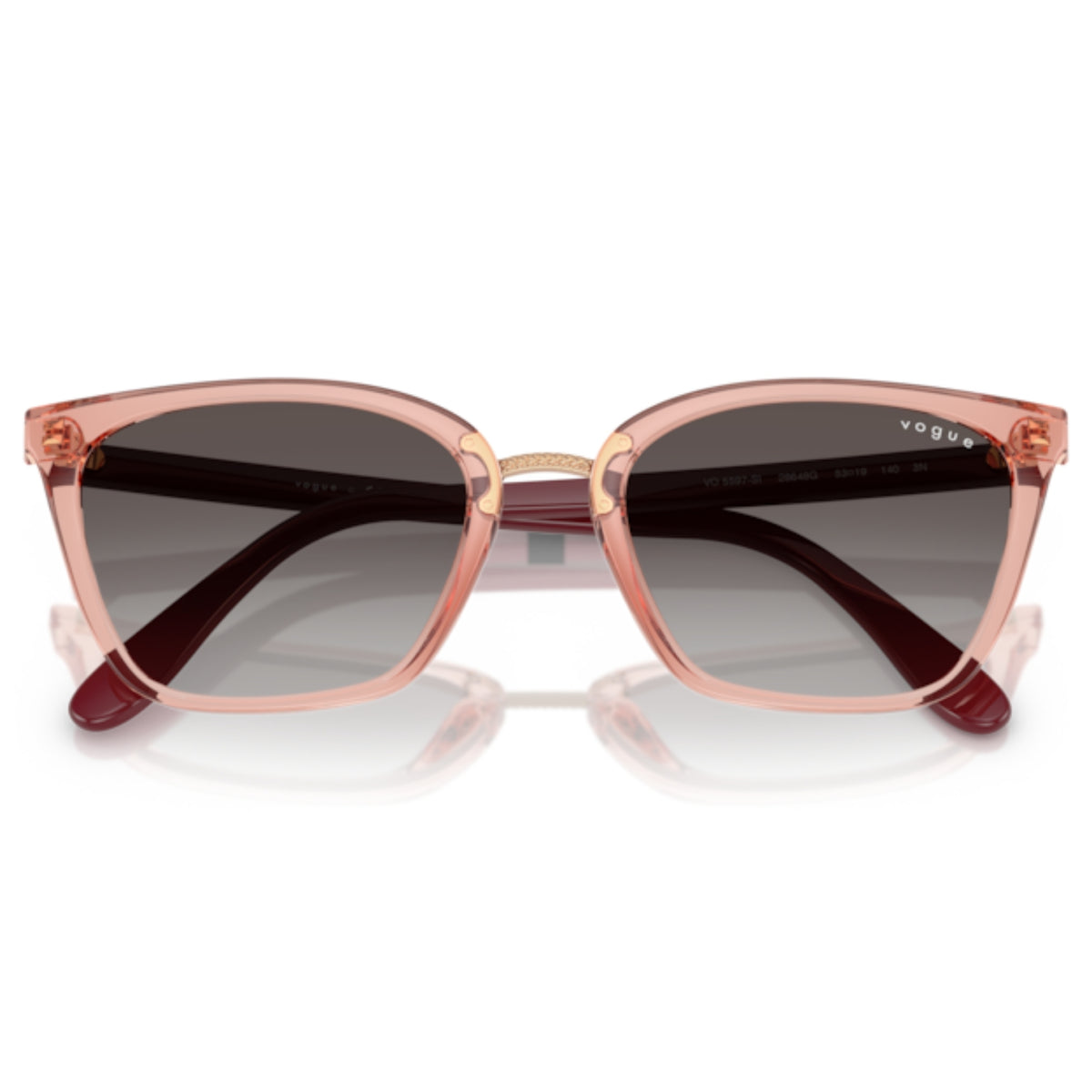 Vogue VO5597SI transparent pink rectangle sunglasses, front view with the temples folded