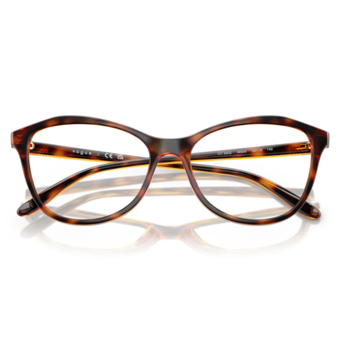 Vogue VO5602 dark havana geometric eyeglasses, front view with the temples folded
