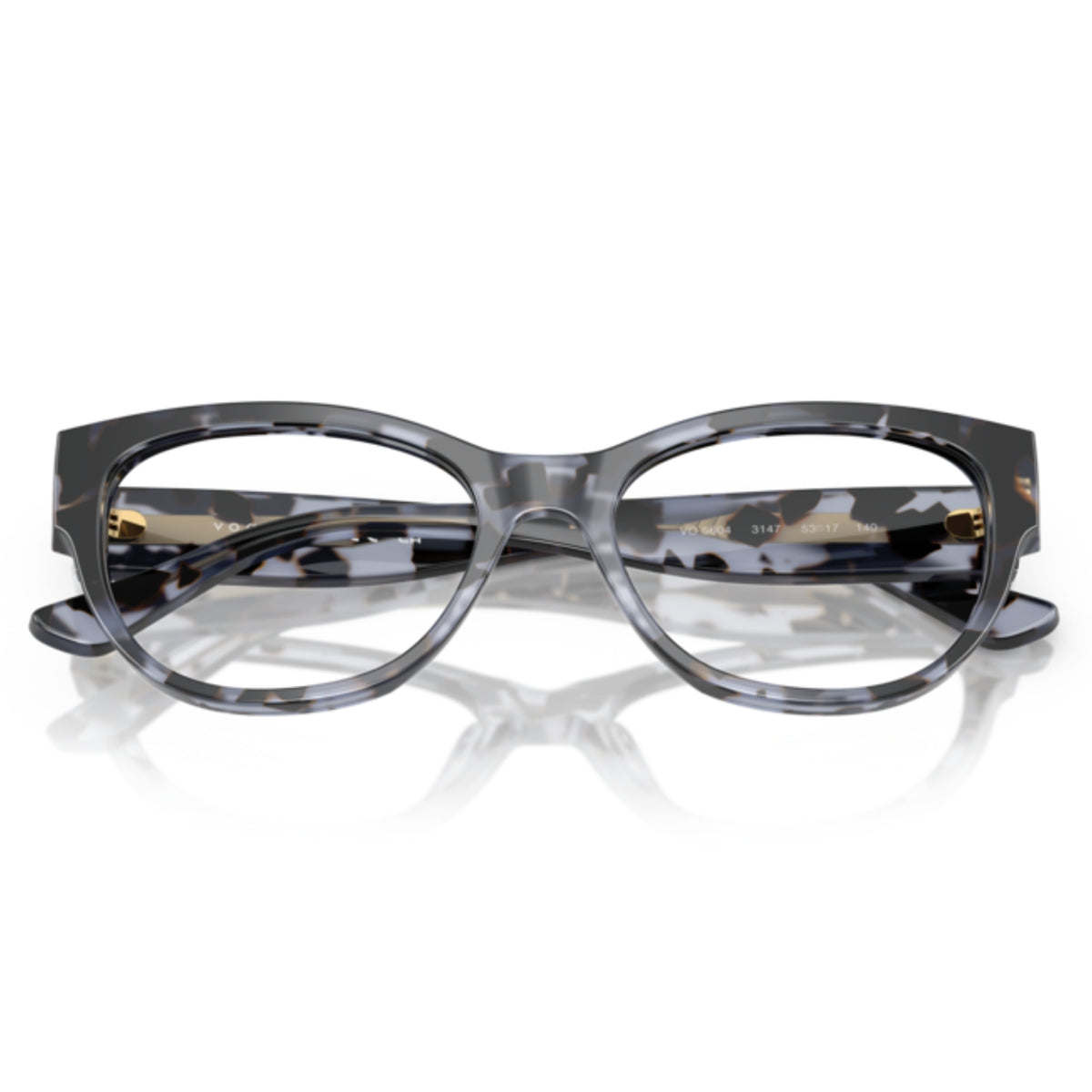 Vogue VO5604 blue tortoise cat-eye eyeglasses, front view with the temples folded