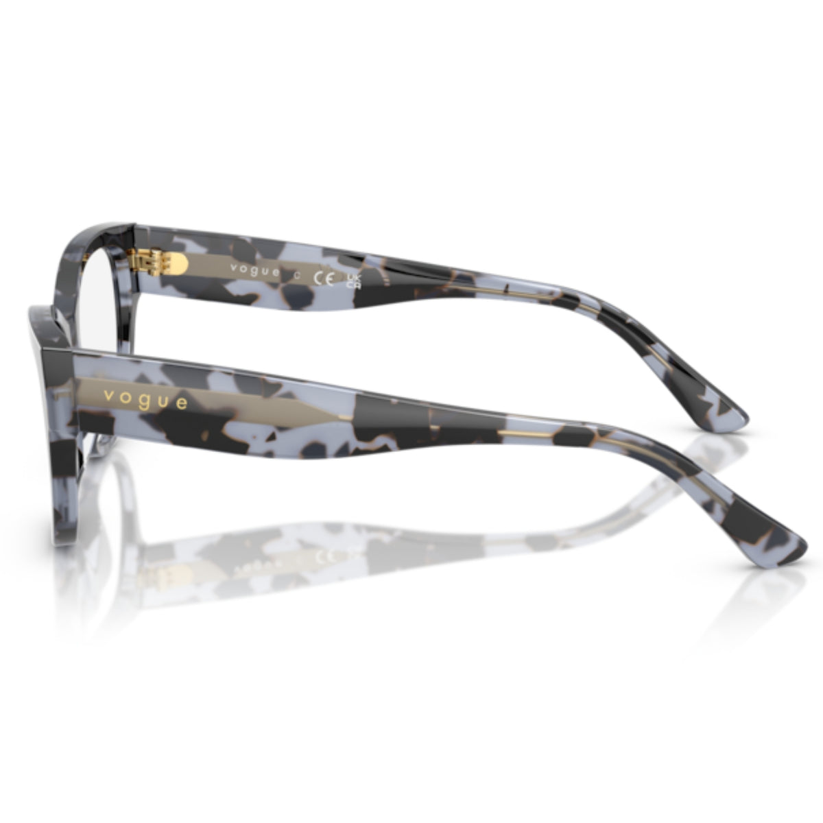 Vogue VO5604 blue tortoise cat-eye eyeglasses, side view of the blue tortoise temple