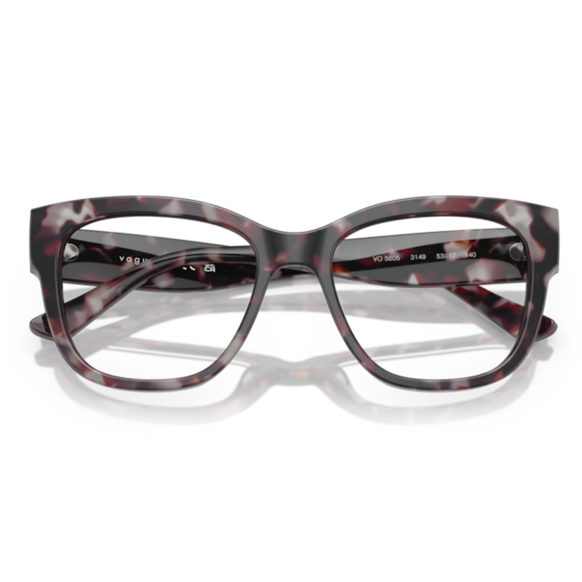 Vogue VO5605 grey tortoise square eyeglasses, front view with the temples folded