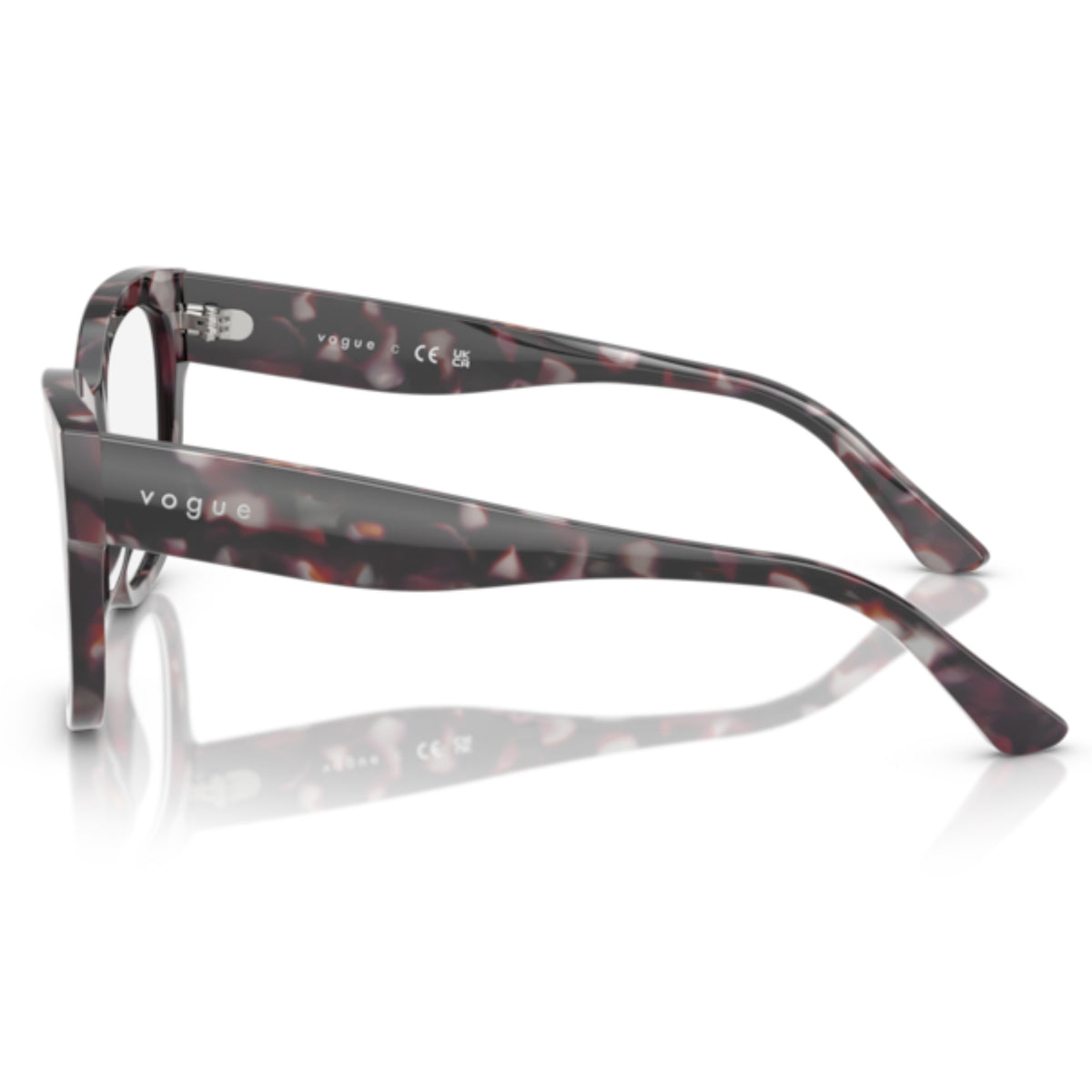 Vogue VO5605 grey tortoise square eyeglasses, side view of the grey tortoise temple