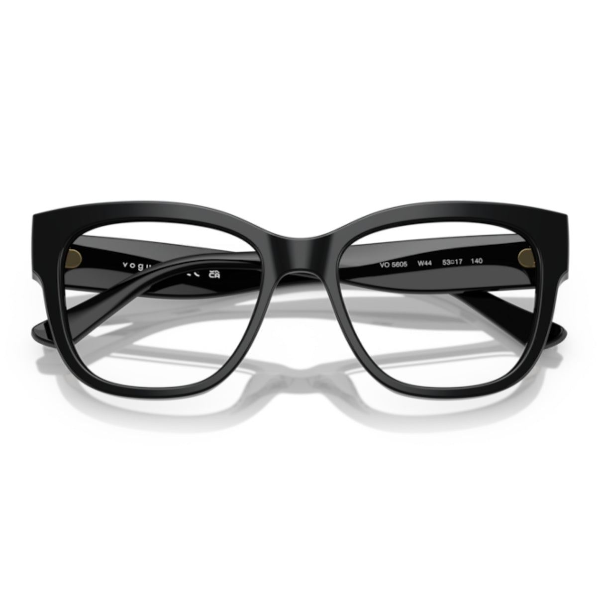 Vogue VO5605 black square eyeglasses, front view with the temples folded