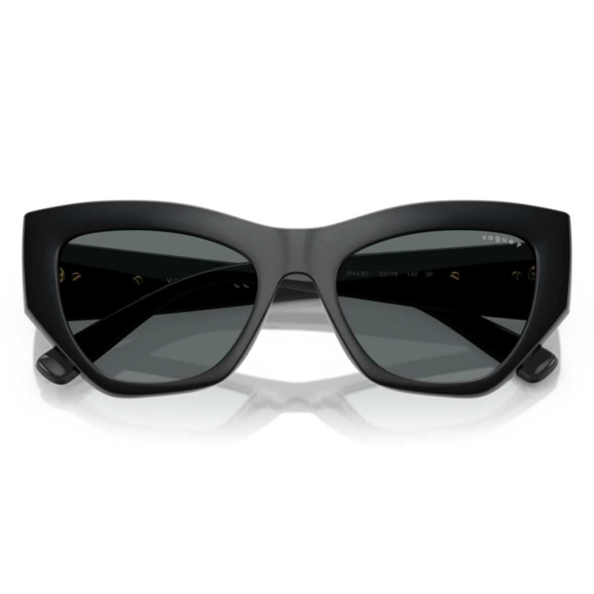Vogue VO5607S black geometric sunglasses, front view with the temples folded