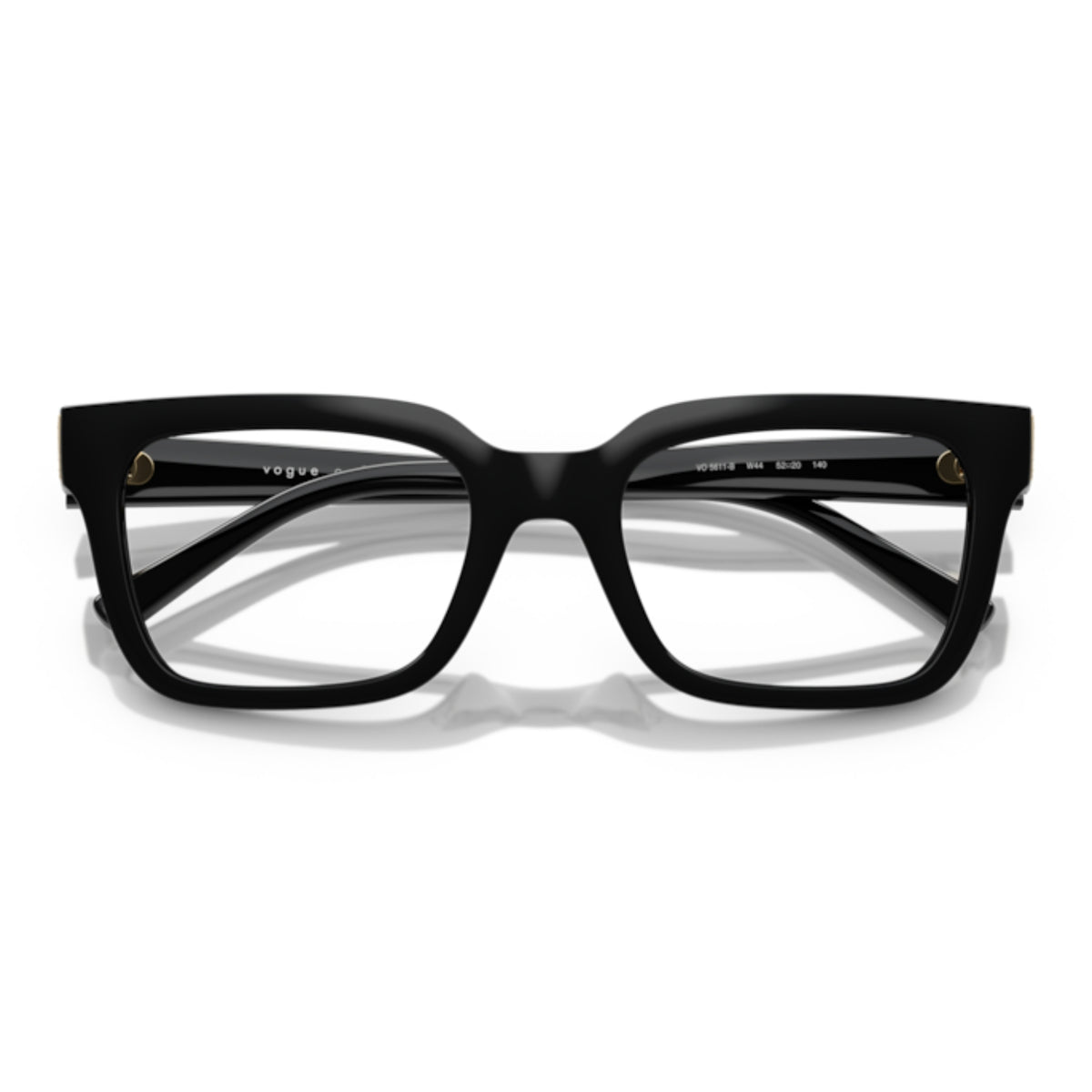 Vogue VO5611B black square eyeglasses, front view with the temples folded